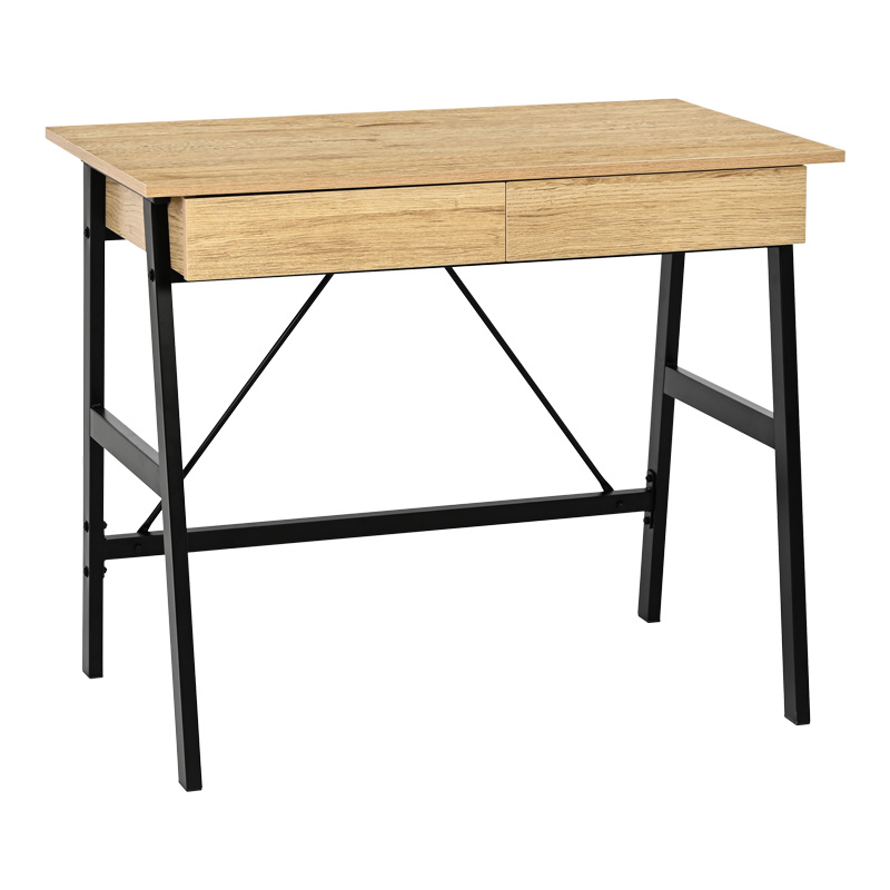product_pako_375-000007 Γραφείο εργασίας Lione με συρτάρια σε oak απόχρωση με πόδι μαύρο μέταλλο 90x50x75εκ - Image 1