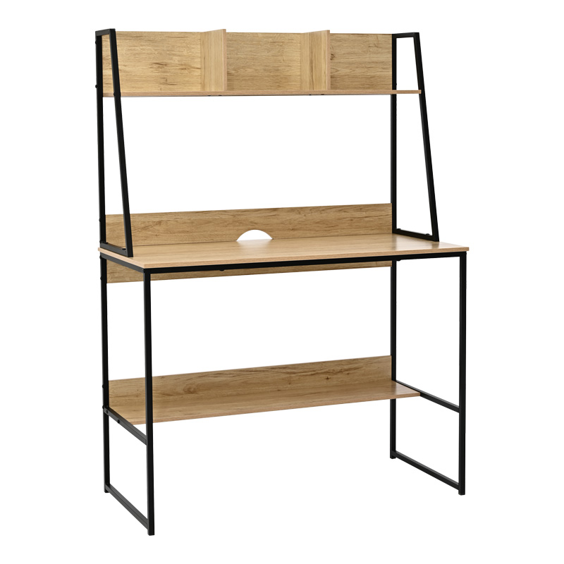 product_pako_375-000011 Γραφείο εργασίας Herbey με ράφια σε oak απόχρωση με πόδι μαύρο μέταλλο 100x48x139εκ - Image 1