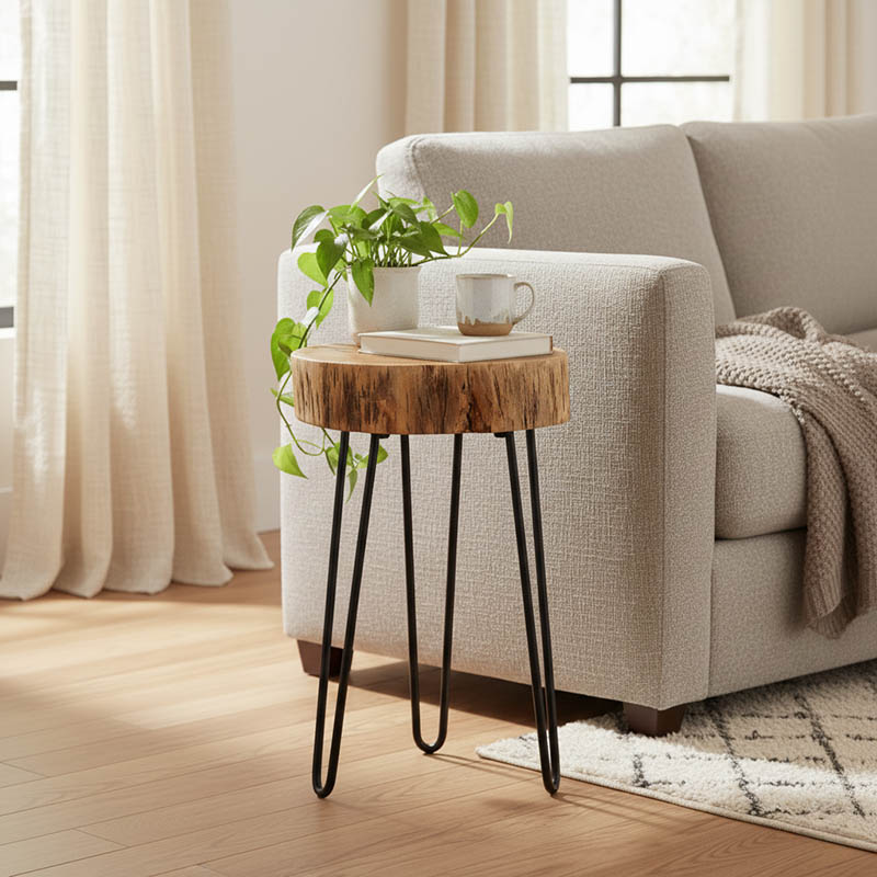 product_pako_379-000039 Βοηθητικό τραπέζι Tripp μασίφ ξύλο ακακίας σε φυσική απόχρωση με μαυρα μεταλλικά πόδια 32x30x47εκ - Image 1