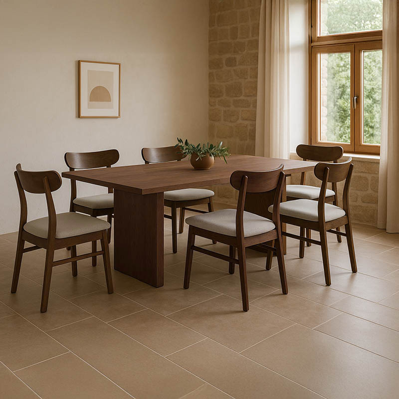 product_pako_381-000009 Τραπεζαρία Eleganza-Cairo σετ 7τεμ mdf σε καρυδί-εκρού απόχρωση 180x99x75.8εκ - Image 1