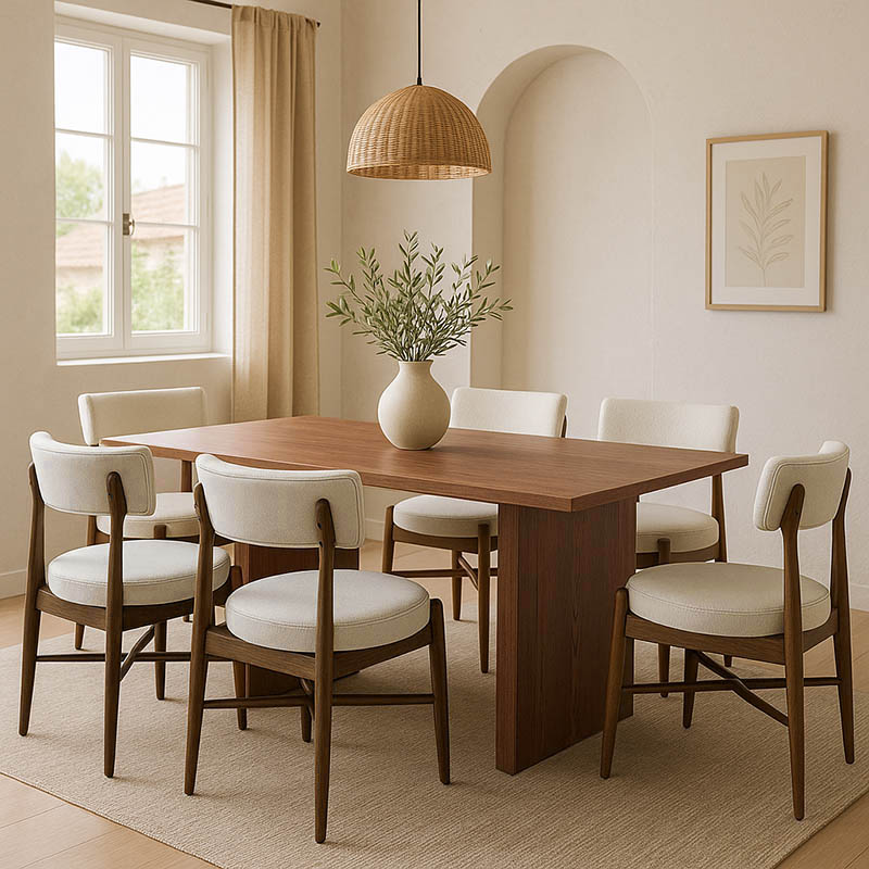 product_pako_381-000010 Τραπεζαρία Eleganza-Raudi σετ 7τεμ mdf σε καρυδί-εκρού απόχρωση 180x99x75.8εκ - Image 1