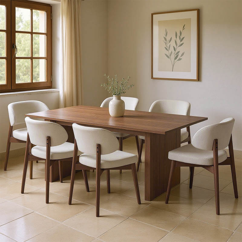 product_pako_381-000012 Τραπεζαρία Eleganza-Siena σετ 7τεμ mdf σε καρυδί-εκρού απόχρωση 180x99x75.8εκ - Image 1