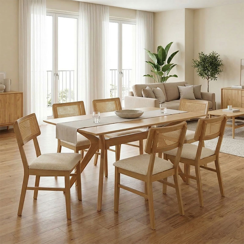 product_pako_381-000016 Τραπεζαρία Raffles σετ 7τεμ rubberwood με pe rattanσε φυσική απόχρωση 150x90x76εκ - Image 1