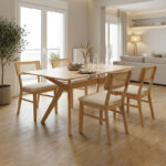 Τραπεζαρία Raffles σετ 5τεμ rubberwood με pe rattanσε φυσική απόχρωση 150x90x76εκ
