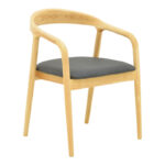 Πολυθρόνα Hogie rubberwood σε φυσική απόχρωση με μαύρο pu μαξιλάρι 61x60x76εκ (Σετ 2 τεμαχίων)