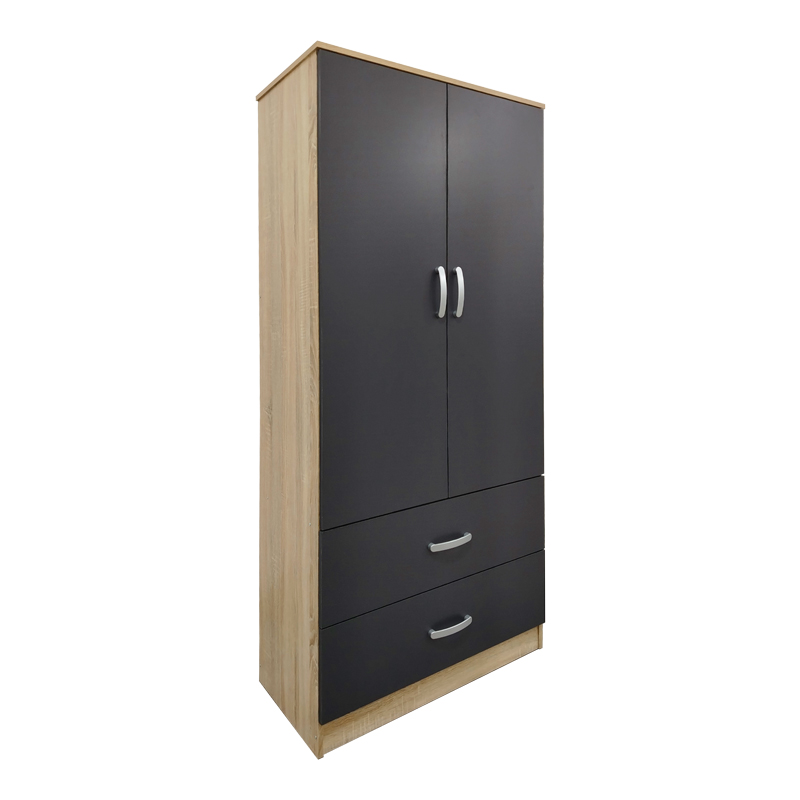 product_pako_383-000046 Ντουλάπα δίφυλλη με 2 συρτάρια Athos σε sonoma-ανθρακί απόχρωση 80x42x180εκ - Image 1