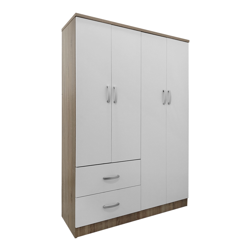 product_pako_383-000060 Ντουλάπα τετράφυλλη με 2 συρτάρια Athos σε sonoma-λευκή απόχρωση 120.5x42x181εκ - Image 1