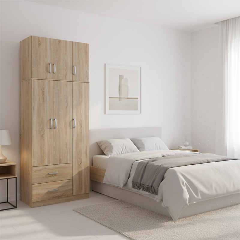 product_pako_383-000073 Ντουλάπα τρίφυλλη με 2 συρτάρια και πατάρι Athos σε oak απόχρωση 90x42x240εκ - Image 1