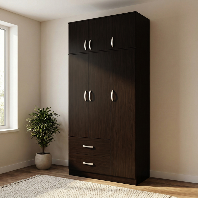 product_pako_383-000074 Ντουλάπα τρίφυλλη με 2 συρτάρια και πατάρι Athos σε wenge απόχρωση 90x42x240εκ - Image 1