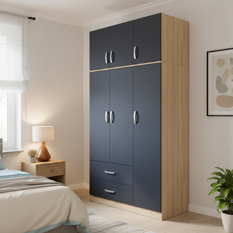 product_pako_383-000076 Ντουλάπα τρίφυλλη με 2 συρτάρια και πατάρι Athos σε oak-ανθρακί απόχρωση 90x42x240εκ - Image 1
