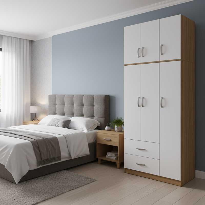 product_pako_383-000077 Ντουλάπα τρίφυλλη με 2 συρτάρια και πατάρι Athos σε oak-λευκή απόχρωση 90x42x240εκ - Image 1