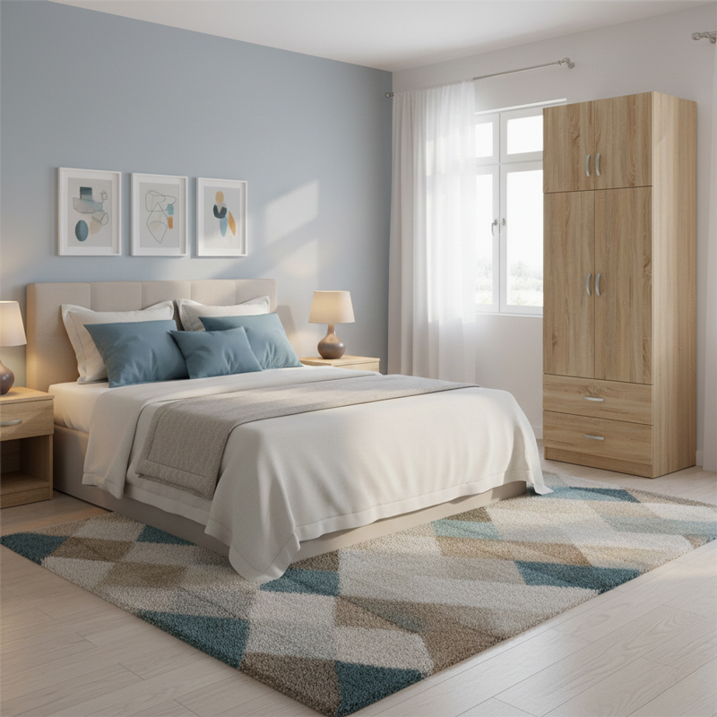 product_pako_383-000078 Ντουλάπα δίφυλλη με 2 συρτάρια και πατάρι Athos σε oak απόχρωση 80x42x240εκ - Image 1