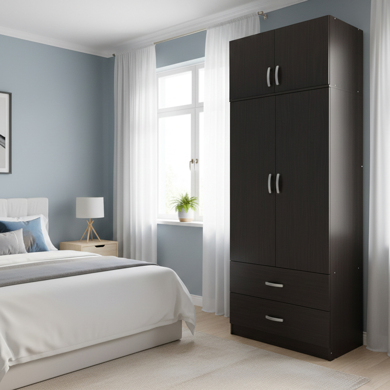 product_pako_383-000079 Ντουλάπα δίφυλλη με 2 συρτάρια και πατάρι Athos σε wenge απόχρωση 80x42x240εκ - Image 1