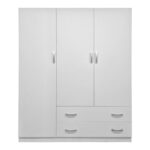 Ντουλάπα τρίφυλλη με 2 συρτάρια Alvia λευκή 150x51x180εκ - Image 4