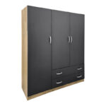 Ντουλάπα τρίφυλλη με 2 συρτάρια Alvia sonoma-ανθρακί 150x51x180εκ - Image 2