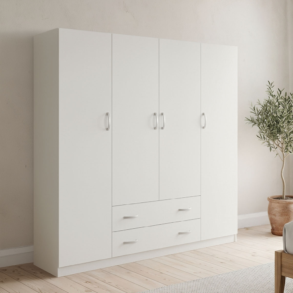 product_pako_383-000169 Ντουλάπα τετράφυλλη με 2 συρτάρια Alvia λευκή 200x51x180εκ - Image 1