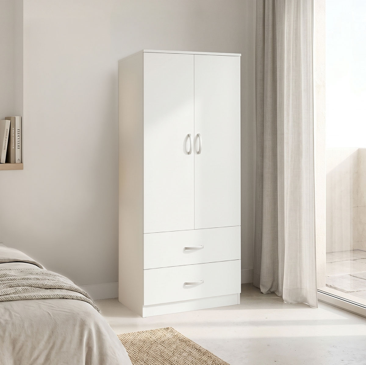 product_pako_383-000173 Ντουλάπα δίφυλλη με 2 συρτάρια Alvia λευκή 80x51.5x180εκ - Image 1