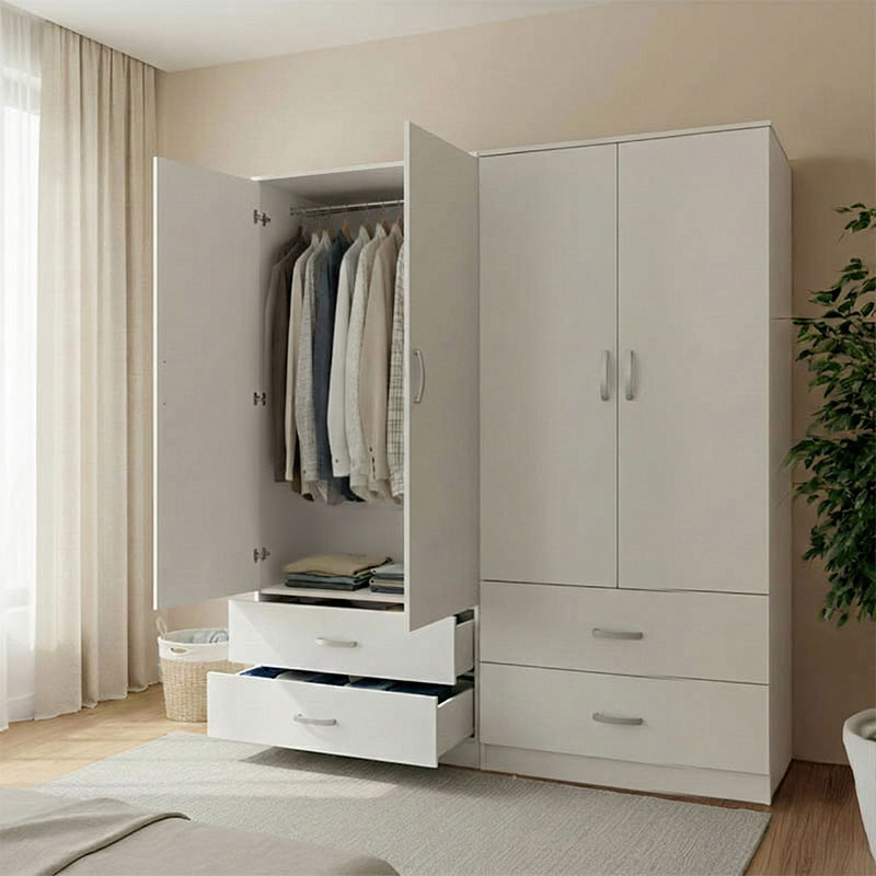 product_pako_383-000177 Ντουλάπα τετράφυλλη με συρτάρια Athos λευκή 160x42x180εκ - Image 1