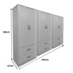 Ντουλάπα εξάφυλλη με συρτάρια Athos λευκή 240x42x180εκ - Image 4