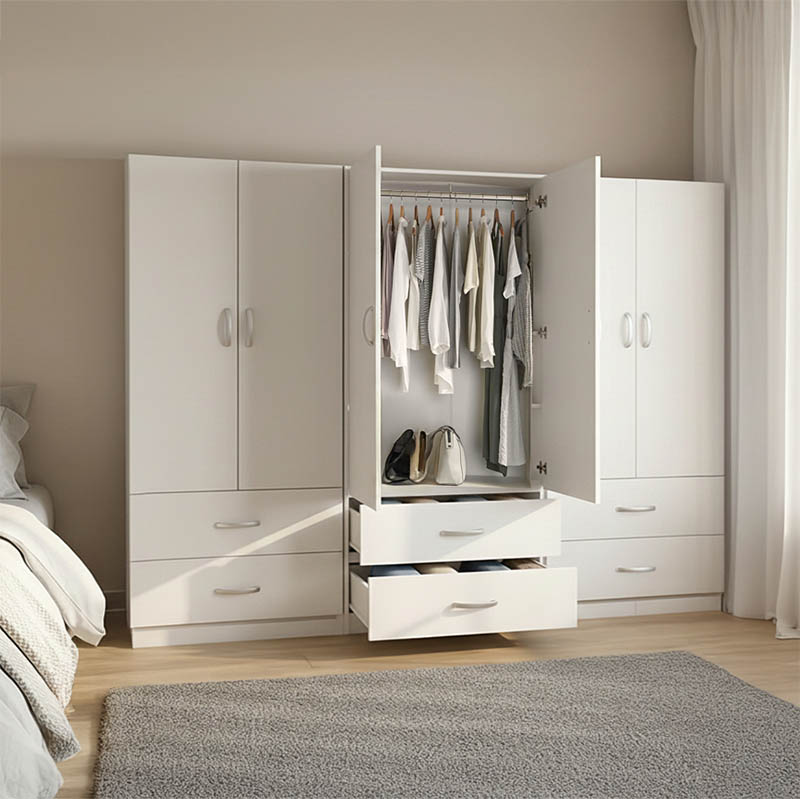 product_pako_383-000178 Ντουλάπα εξάφυλλη με συρτάρια Athos λευκή 240x42x180εκ - Image 1