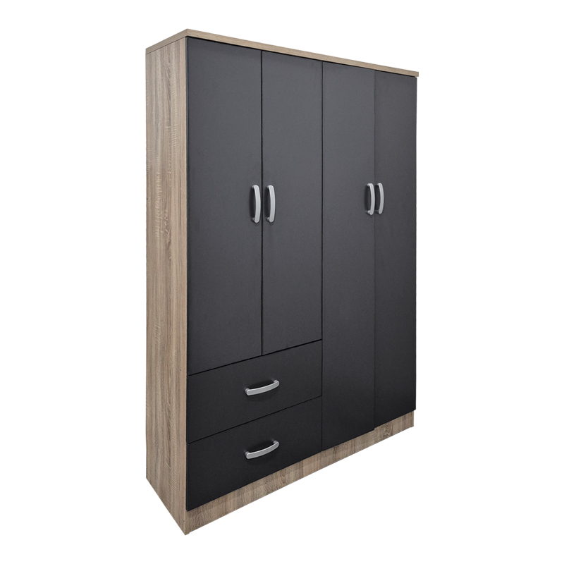 product_pako_383-000213 Ντουλάπα τετράφυλλη με 2 συρτάρια Athos ανθρακί-sonoma 120.5x42x181εκ - Image 1