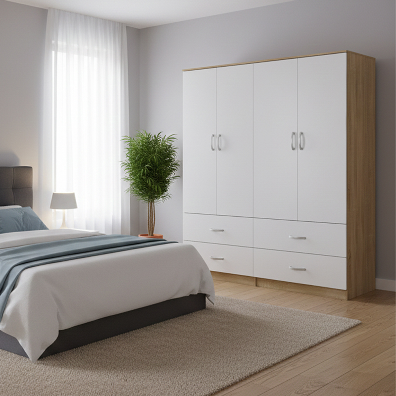 product_pako_383-000216 Ντουλάπα τετράφυλλη με συρτάρια Athos sonoma- λευκή 160x42x180εκ - Image 1