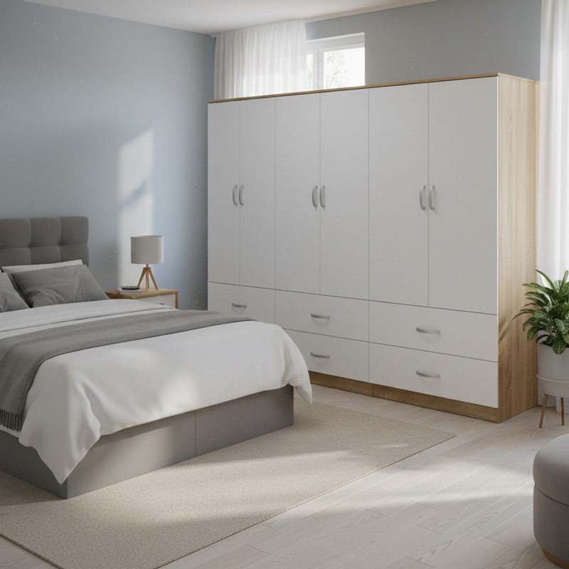 product_pako_383-000217 Ντουλάπα εξάφυλλη με συρτάρια Athos sonoma-λευκό 240x42x180εκ - Image 1