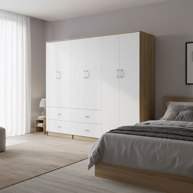 product_pako_383-000219 Ντουλάπα εξάφυλλη Athos sonoma-λευκή 240x42x180εκ - Image 1