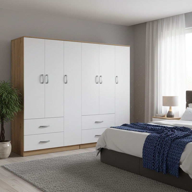 product_pako_383-000222 Ντουλάπα εξάφυλλη Athos sonoma-λευκό 180x42x180εκ - Image 1