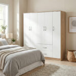 Ντουλάπα πεντάφυλλη Athos I sonoma-λευκό 170x42x180εκ