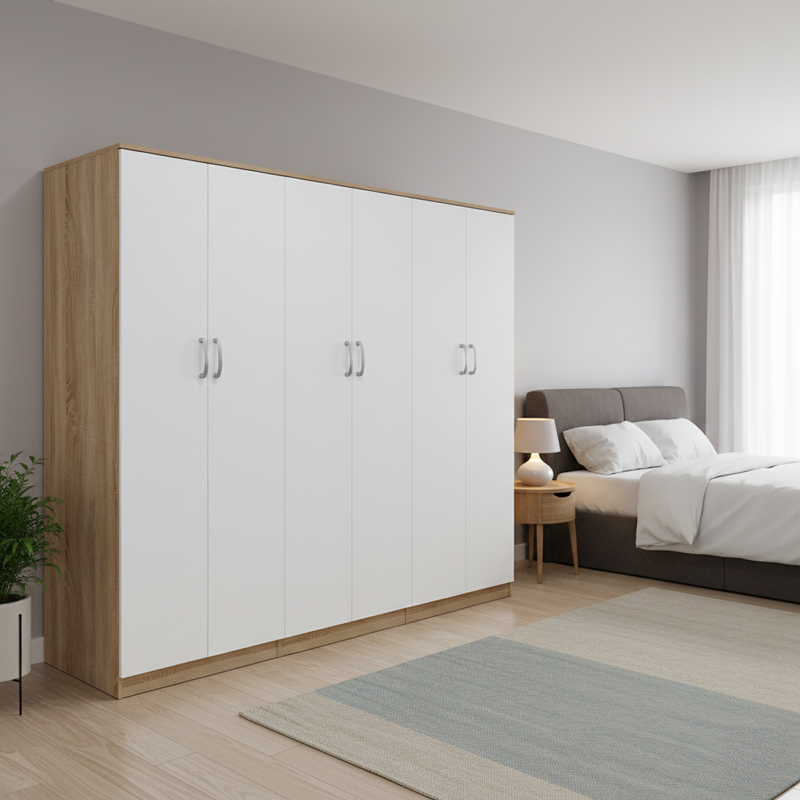 product_pako_383-000228 Ντουλάπα εξάφυλλη Athos ΙΙ sonoma-λευκή 240x42x180εκ - Image 1