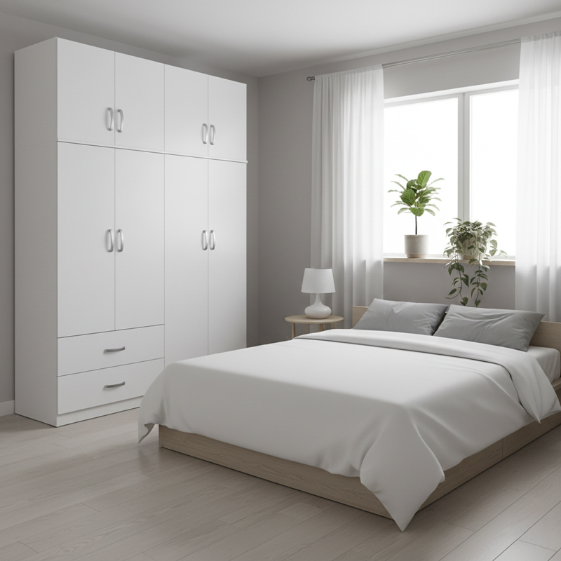 product_pako_383-000231 Ντουλάπα τετράφυλλη με πατάρι Athos λευκή 160x42x240εκ - Image 1