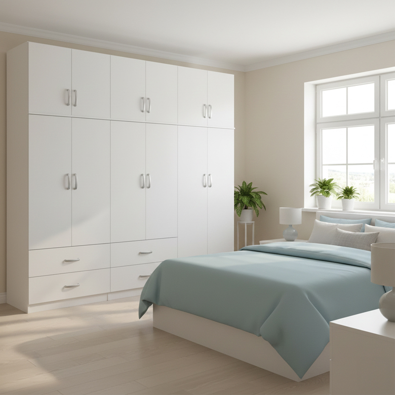 product_pako_383-000232 Ντουλάπα εξάφυλλη με πατάρι Athos λευκή 240x42x240εκ - Image 1