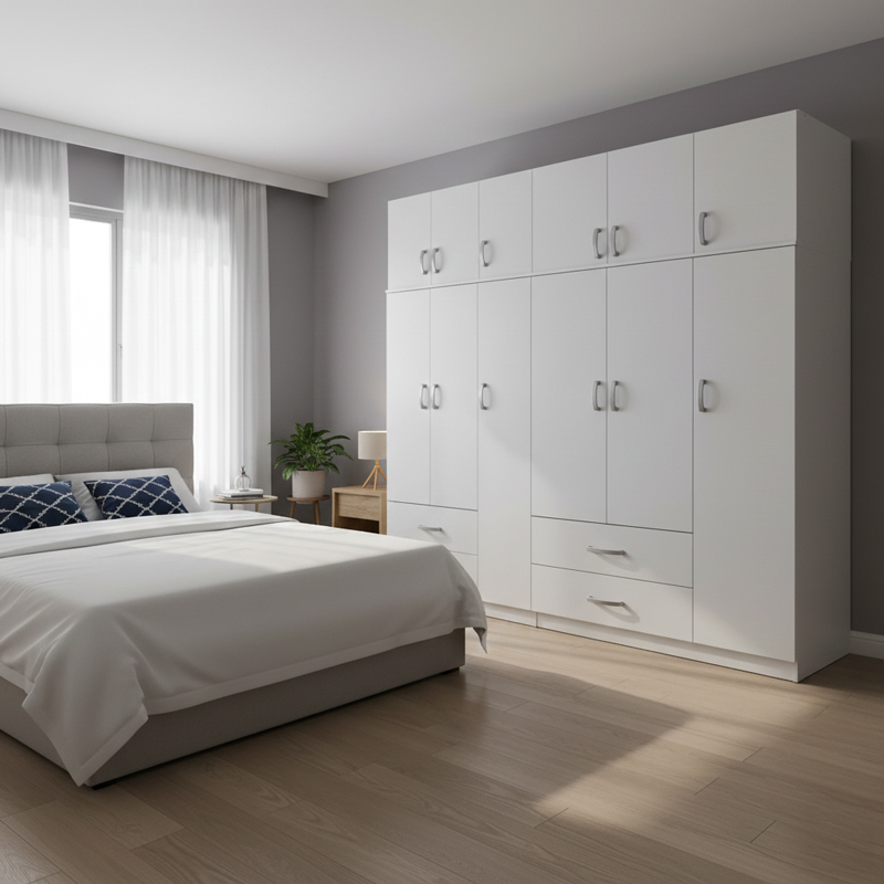 product_pako_383-000234 Ντουλάπα εξάφυλλη με πατάρι Athos λευκή 180x42x240εκ - Image 1