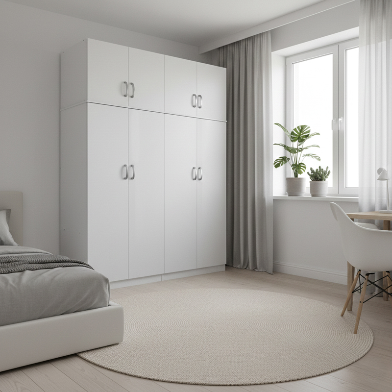 product_pako_383-000237 Ντουλάπα τετράφυλλη με πατάρι Athos Ι λευκή 160x42x240εκ - Image 1