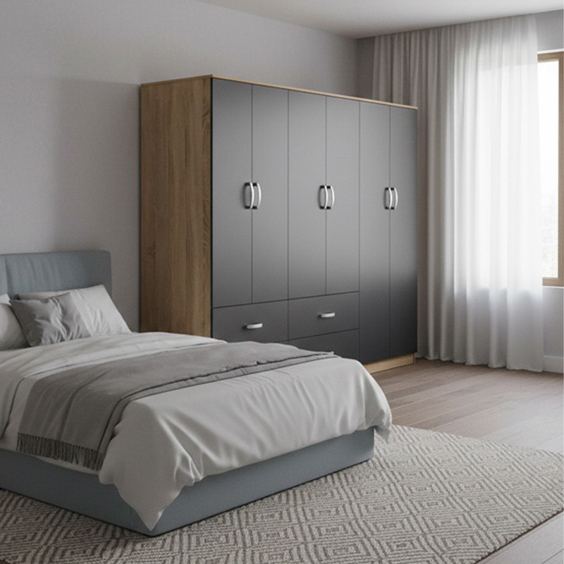 product_pako_383-000242 Ντουλάπα εξάφυλλη Athos sonoma-ανθρακί 240x42x180εκ - Image 1