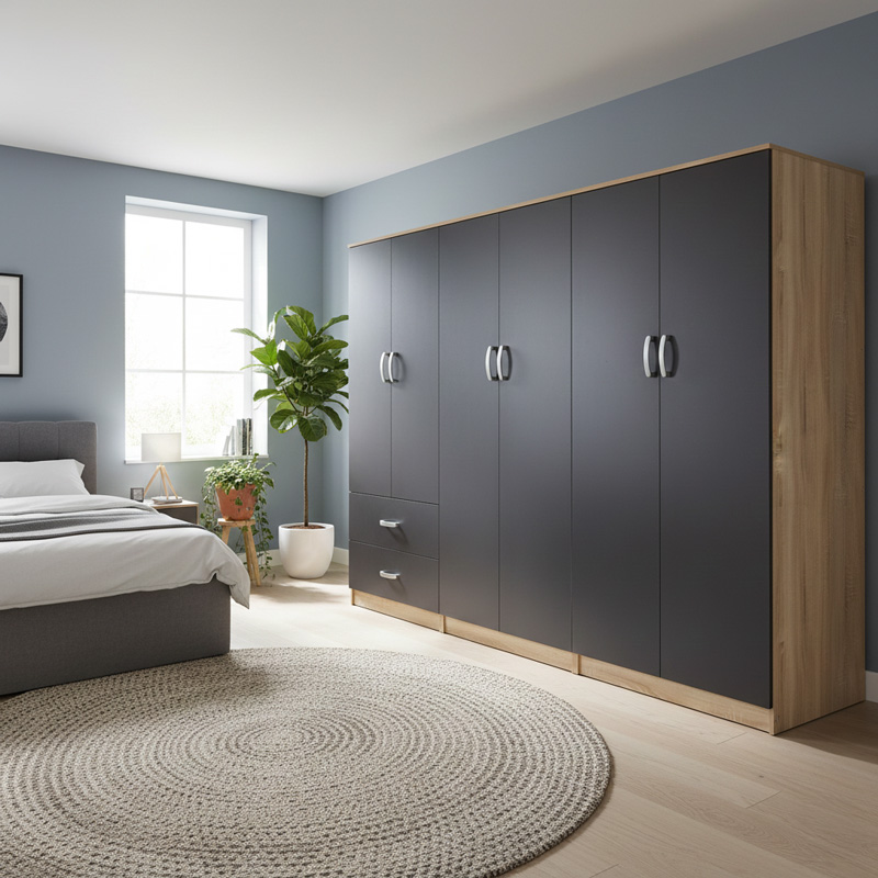 product_pako_383-000243 Ντουλάπα εξάφυλλη Athos I sonoma-ανθρακί 240x42x180εκ - Image 1