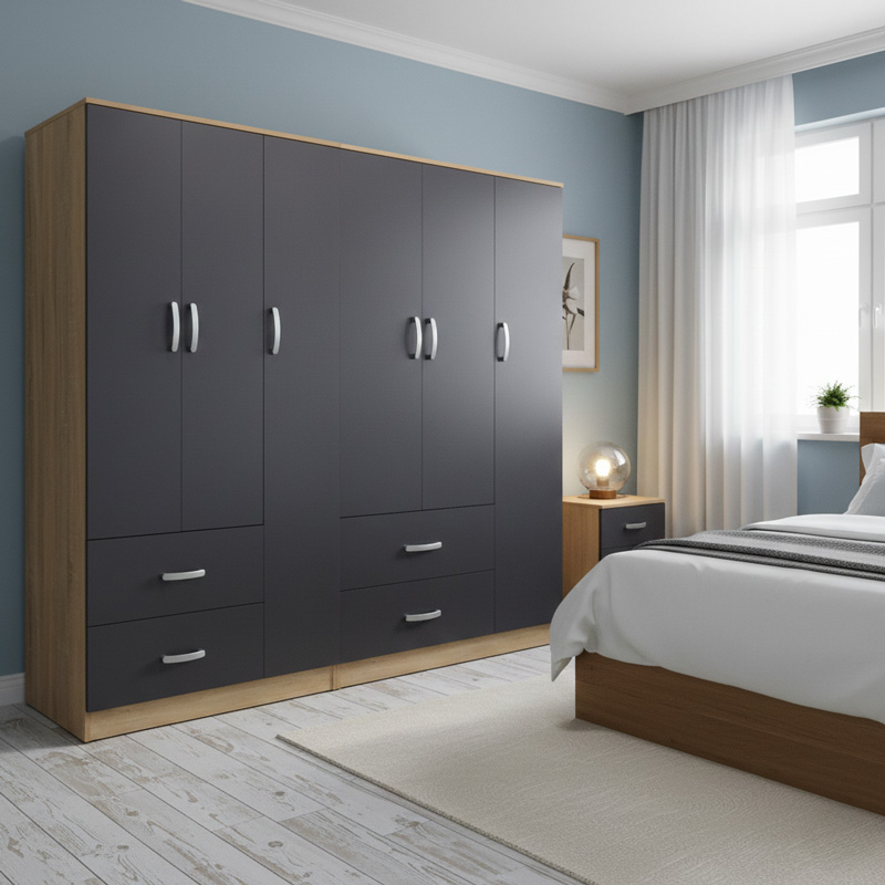 product_pako_383-000244 Ντουλάπα εξάφυλλη Athos sonoma-ανθρακί 180x42x180εκ - Image 1