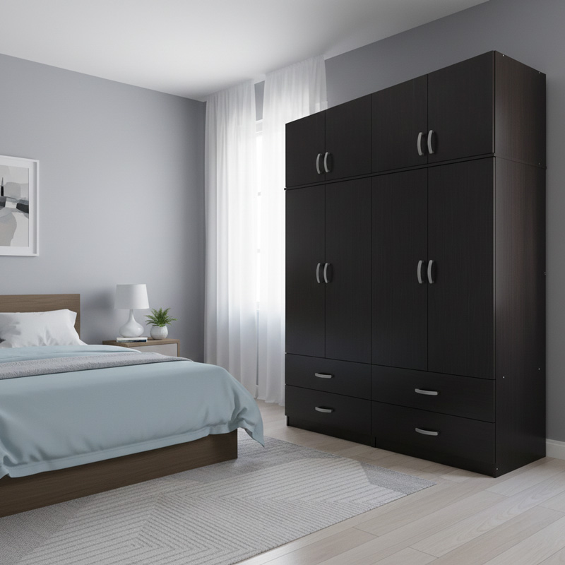 product_pako_383-000249 Ντουλάπα τετράφυλλη με συρτάρια και πατάρι Athos wenge 160x42x240εκ - Image 1