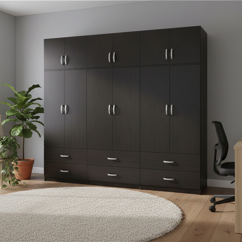 product_pako_383-000250 Ντουλάπα εξάφυλλη με συρτάρια και πατάρι Athos wenge 240x42x240εκ - Image 1