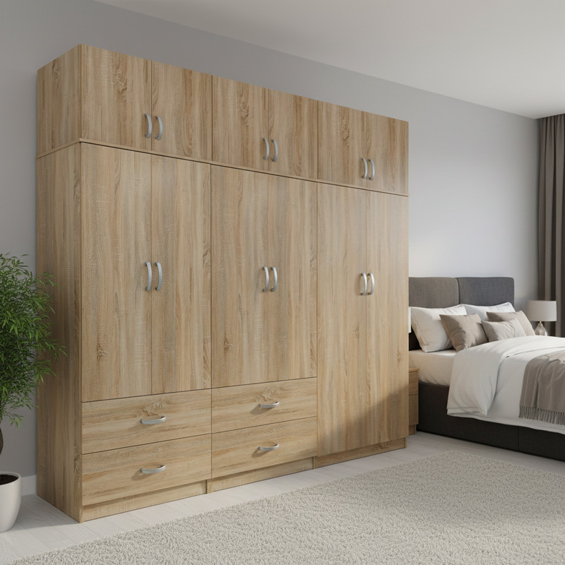product_pako_383-000262 Ντουλάπα εξάφυλλη με πατάρι Athos sonoma 240x42x240εκ - Image 1