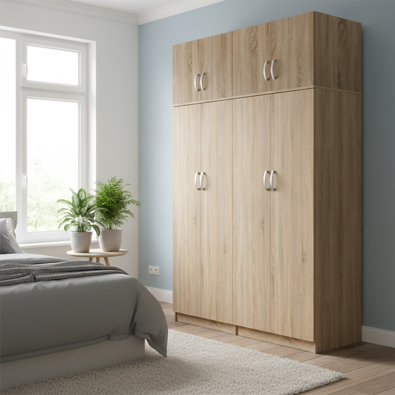 product_pako_383-000267 Ντουλάπα τετράφυλλη με πατάρι Athos Ι sonoma 160x42x240εκ - Image 1