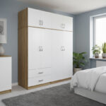 Ντουλάπα τετράφυλλη με πατάρι Athos sonoma-λευκή 160x42x240εκ