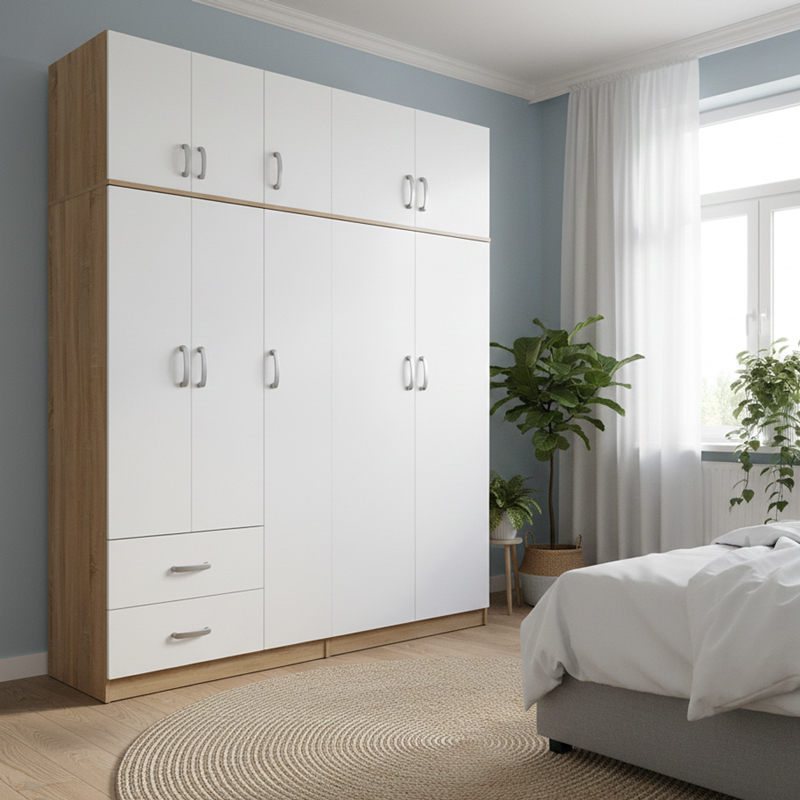 product_pako_383-000276 Ντουλάπα πεντάφυλλη με πατάρι Athos I sonoma-λευκή 170x42x240εκ - Image 1