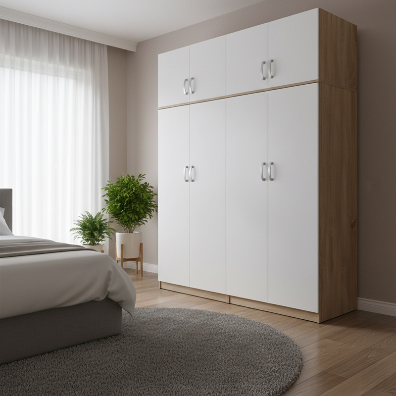 product_pako_383-000277 Ντουλάπα τετράφυλλη με πατάρι Athos Ι sonoma-λευκή 160x42x240εκ - Image 1