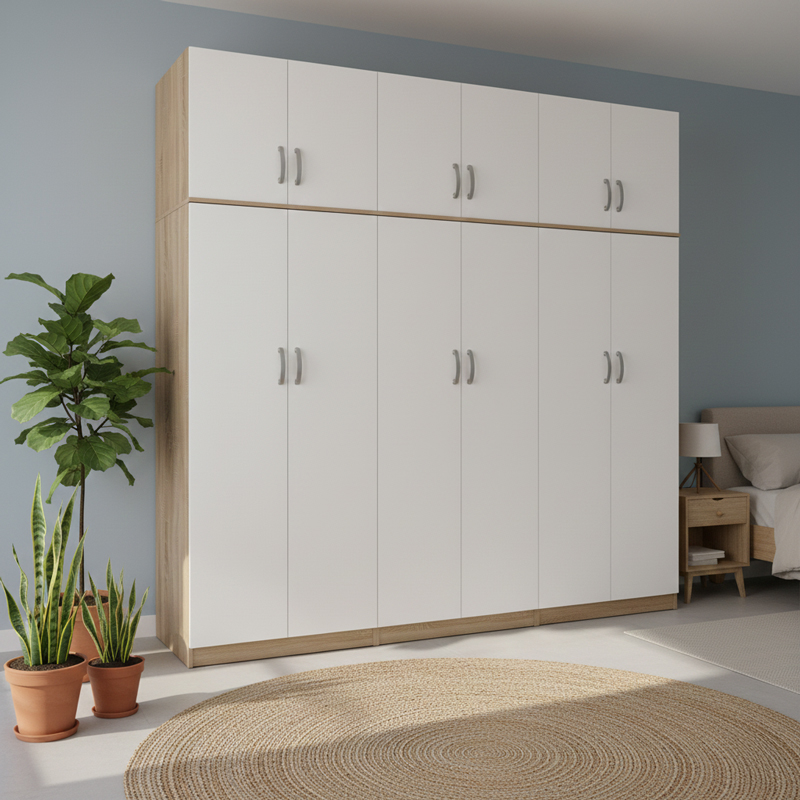 product_pako_383-000278 Ντουλάπα εξάφυλλη με πατάρι Athos ΙΙ sonoma-λευκή 240x42x240εκ - Image 1