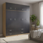 Ντουλάπα εξάφυλλη με πατάρι Athos sonoma-ανθρακί 180x42x240εκ