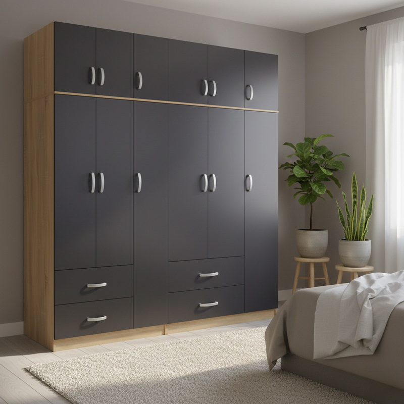 product_pako_383-000284 Ντουλάπα εξάφυλλη με πατάρι Athos sonoma-ανθρακί 180x42x240εκ - Image 1