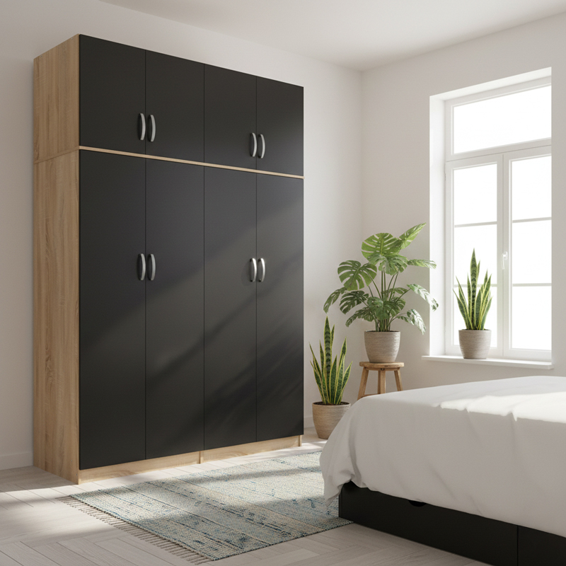 product_pako_383-000287 Ντουλάπα τετράφυλλη με πατάρι Athos Ι sonoma-ανθρακί 160x42x240εκ - Image 1