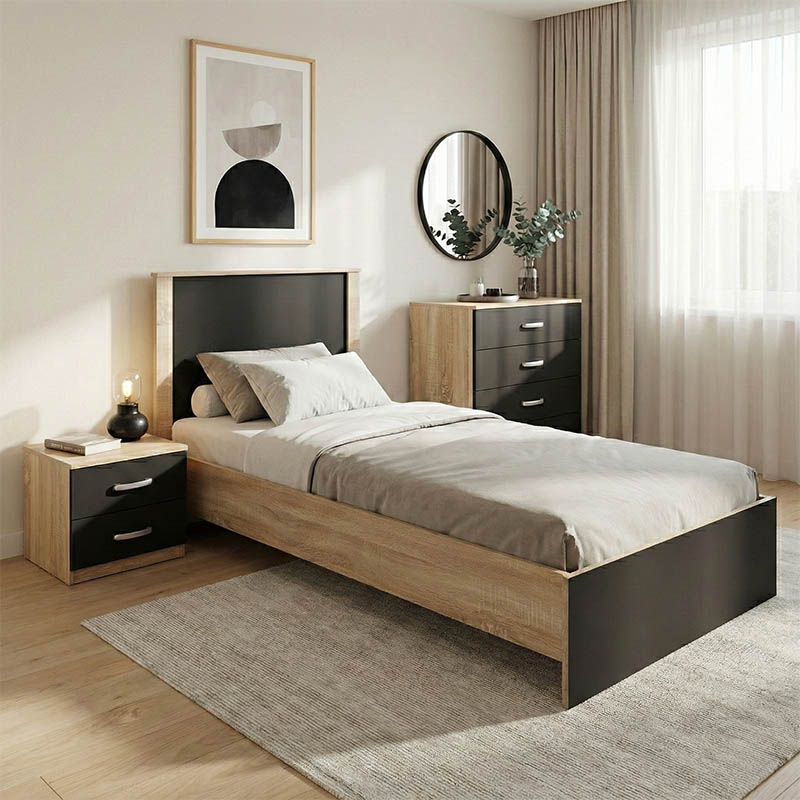 product_pako_383-000298 Σετ Κρεβατοκάμαρας Athos Sonoma Ανθρακί με Κρεβάτι 90x190εκ Σετ 3τεμ - Image 1